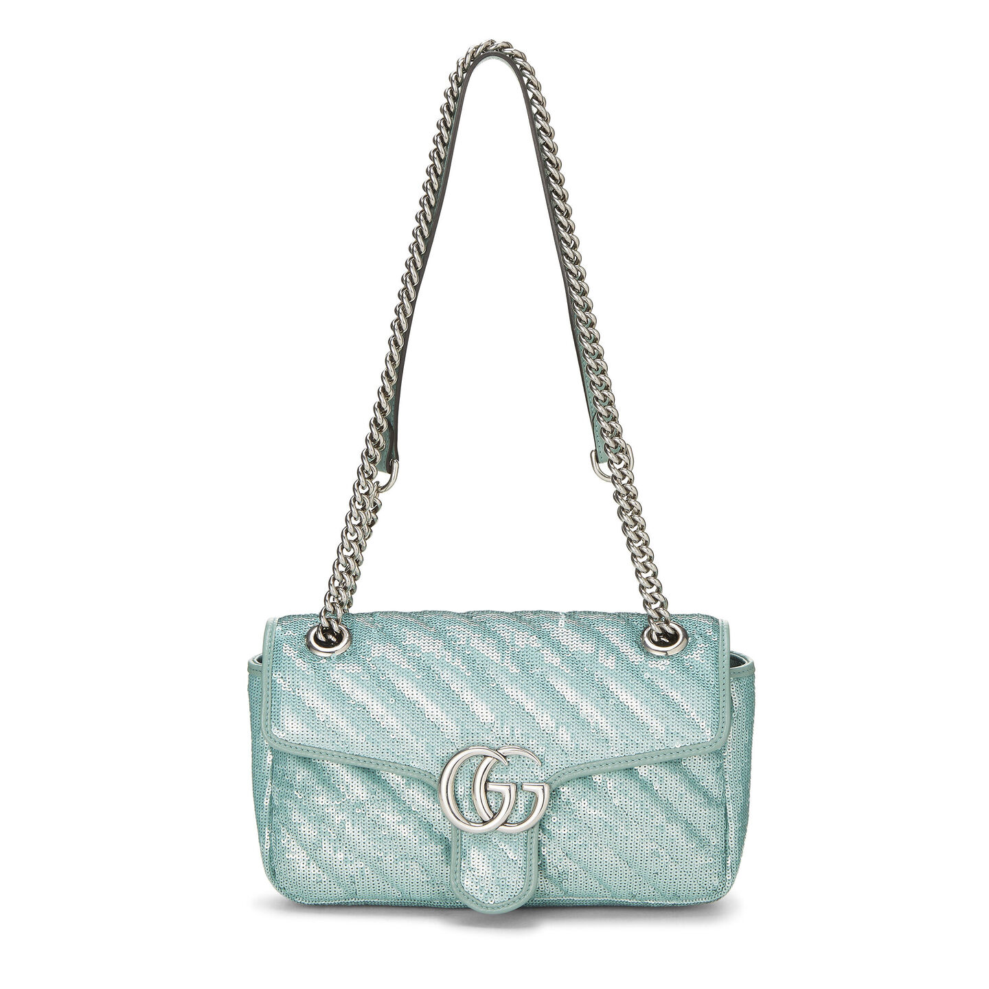 GUCCI BLUE SEQUIN GG MARMONT SHOULDER BAG SMALL